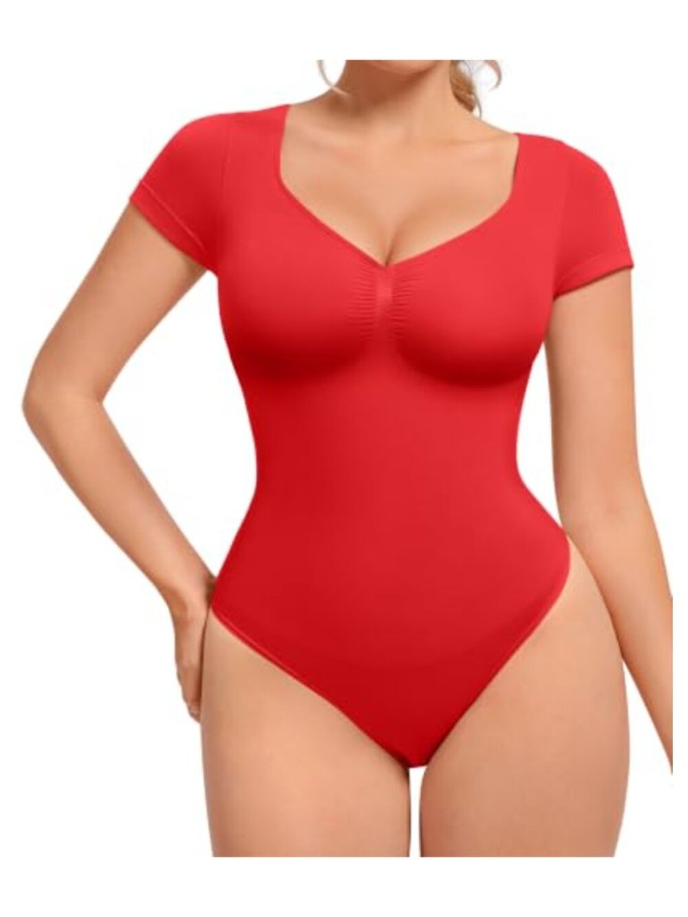 Short Sleeve V Neck Shapewear Bodysuit Tummy Control Thong